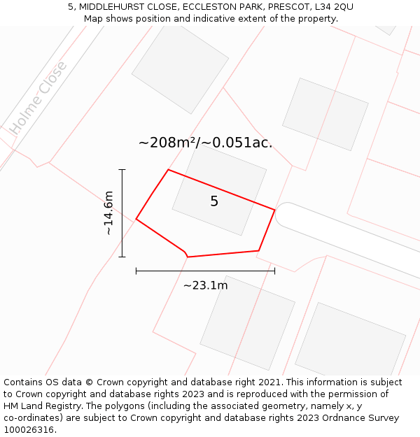 5, MIDDLEHURST CLOSE, ECCLESTON PARK, PRESCOT, L34 2QU: Plot and title map
