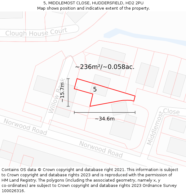 5, MIDDLEMOST CLOSE, HUDDERSFIELD, HD2 2PU: Plot and title map
