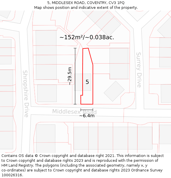 5, MIDDLESEX ROAD, COVENTRY, CV3 1PQ: Plot and title map
