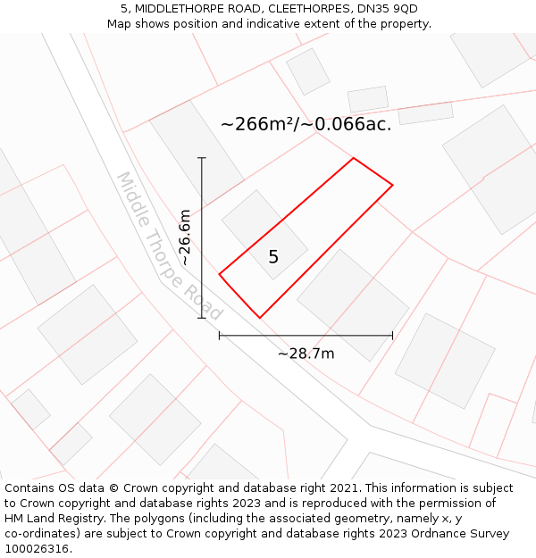 5, MIDDLETHORPE ROAD, CLEETHORPES, DN35 9QD: Plot and title map