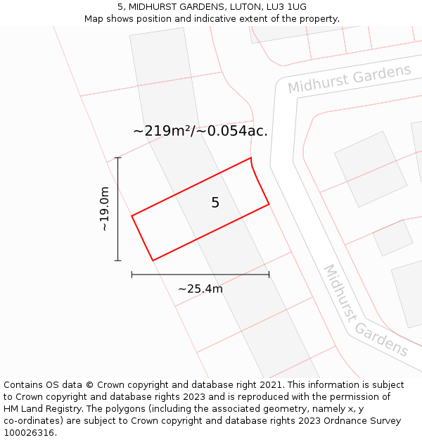 5, MIDHURST GARDENS, LUTON, LU3 1UG: Plot and title map