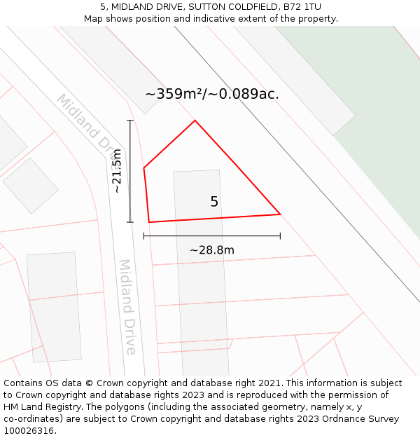 5, MIDLAND DRIVE, SUTTON COLDFIELD, B72 1TU: Plot and title map