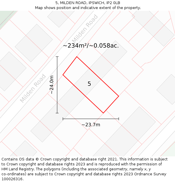 5, MILDEN ROAD, IPSWICH, IP2 0LB: Plot and title map