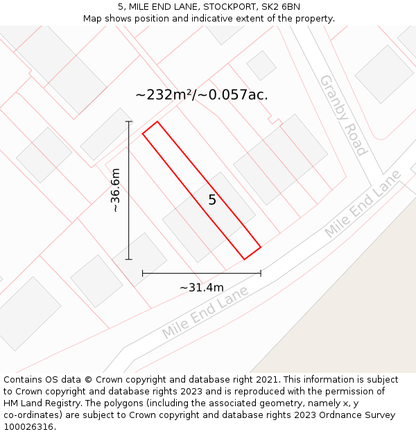 5, MILE END LANE, STOCKPORT, SK2 6BN: Plot and title map