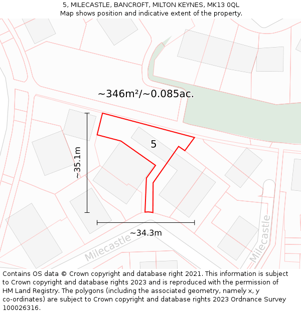 5, MILECASTLE, BANCROFT, MILTON KEYNES, MK13 0QL: Plot and title map