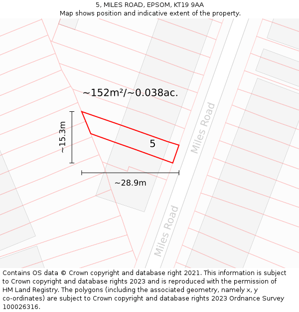 5, MILES ROAD, EPSOM, KT19 9AA: Plot and title map