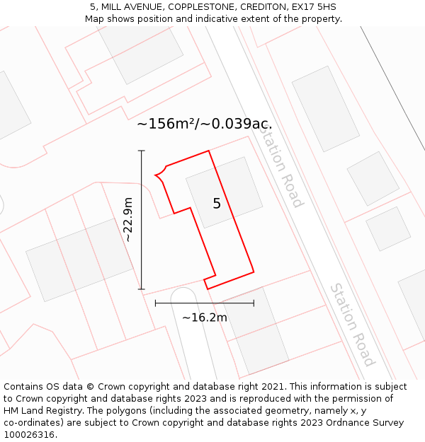 5, MILL AVENUE, COPPLESTONE, CREDITON, EX17 5HS: Plot and title map