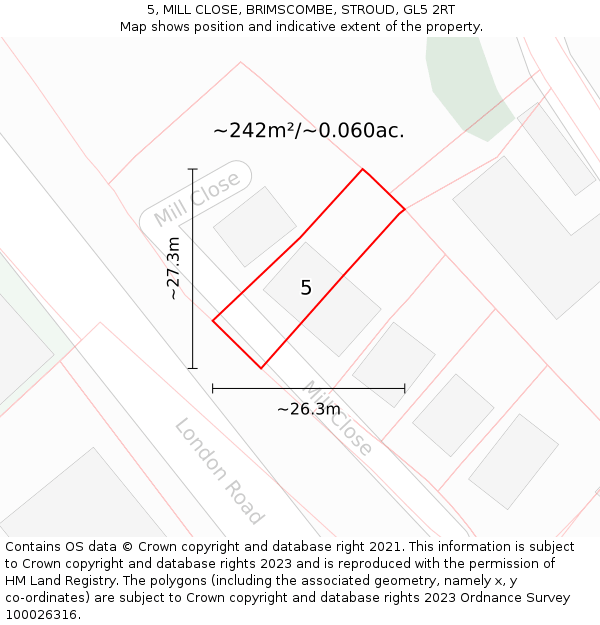 5, MILL CLOSE, BRIMSCOMBE, STROUD, GL5 2RT: Plot and title map