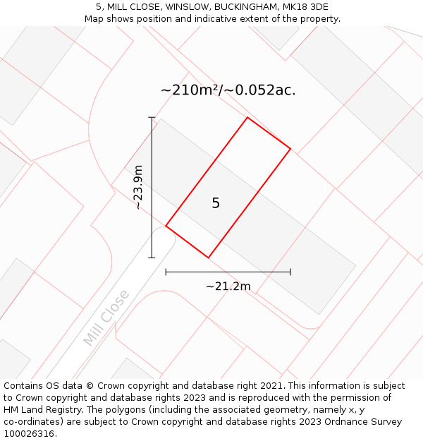 5, MILL CLOSE, WINSLOW, BUCKINGHAM, MK18 3DE: Plot and title map