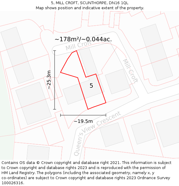 5, MILL CROFT, SCUNTHORPE, DN16 1QL: Plot and title map