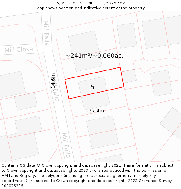 5, MILL FALLS, DRIFFIELD, YO25 5AZ: Plot and title map