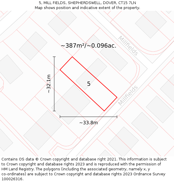 5, MILL FIELDS, SHEPHERDSWELL, DOVER, CT15 7LN: Plot and title map