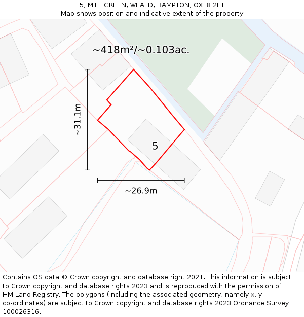 5, MILL GREEN, WEALD, BAMPTON, OX18 2HF: Plot and title map