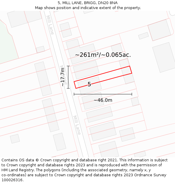 5, MILL LANE, BRIGG, DN20 8NA: Plot and title map