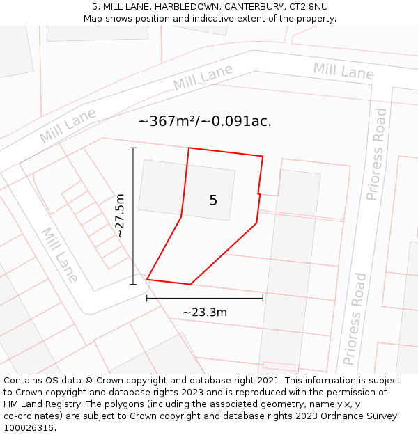 5, MILL LANE, HARBLEDOWN, CANTERBURY, CT2 8NU: Plot and title map