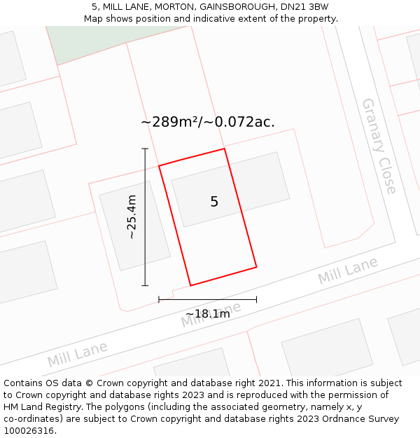 5, MILL LANE, MORTON, GAINSBOROUGH, DN21 3BW: Plot and title map