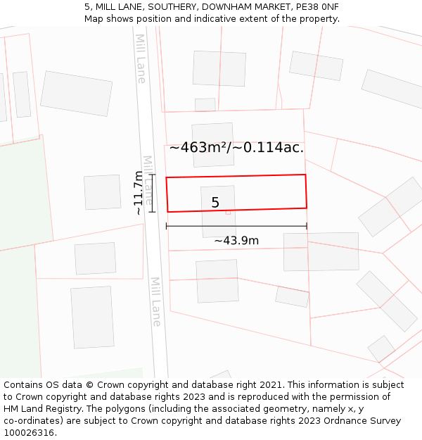 5, MILL LANE, SOUTHERY, DOWNHAM MARKET, PE38 0NF: Plot and title map