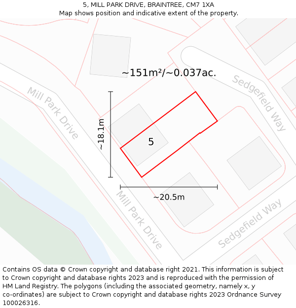 5, MILL PARK DRIVE, BRAINTREE, CM7 1XA: Plot and title map