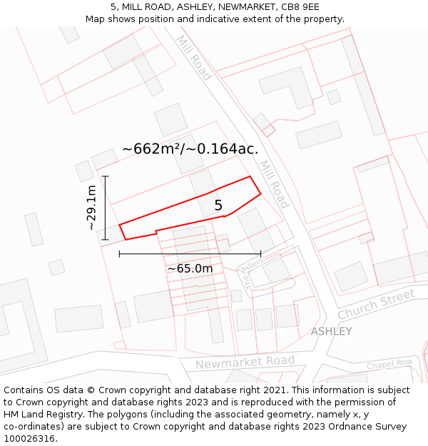5, MILL ROAD, ASHLEY, NEWMARKET, CB8 9EE: Plot and title map