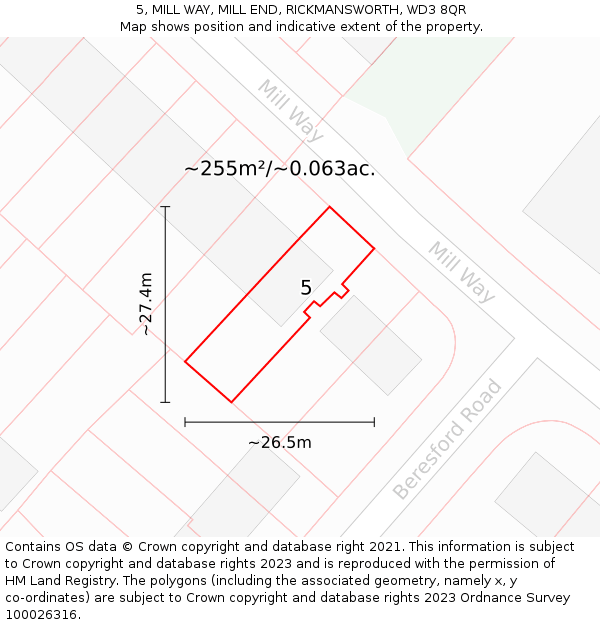 5, MILL WAY, MILL END, RICKMANSWORTH, WD3 8QR: Plot and title map