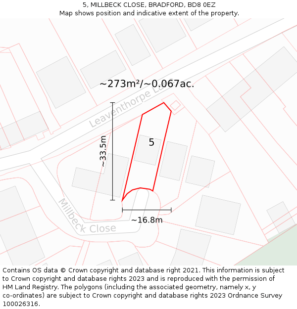 5, MILLBECK CLOSE, BRADFORD, BD8 0EZ: Plot and title map