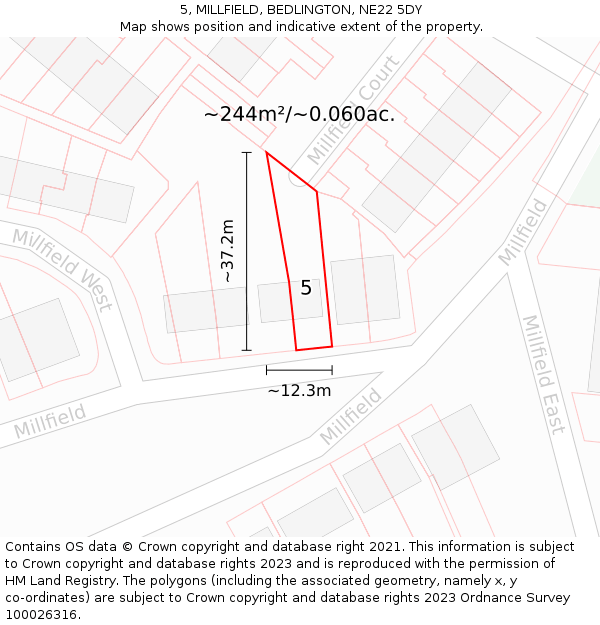 5, MILLFIELD, BEDLINGTON, NE22 5DY: Plot and title map
