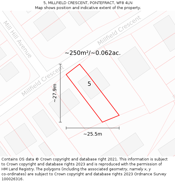 5, MILLFIELD CRESCENT, PONTEFRACT, WF8 4LN: Plot and title map