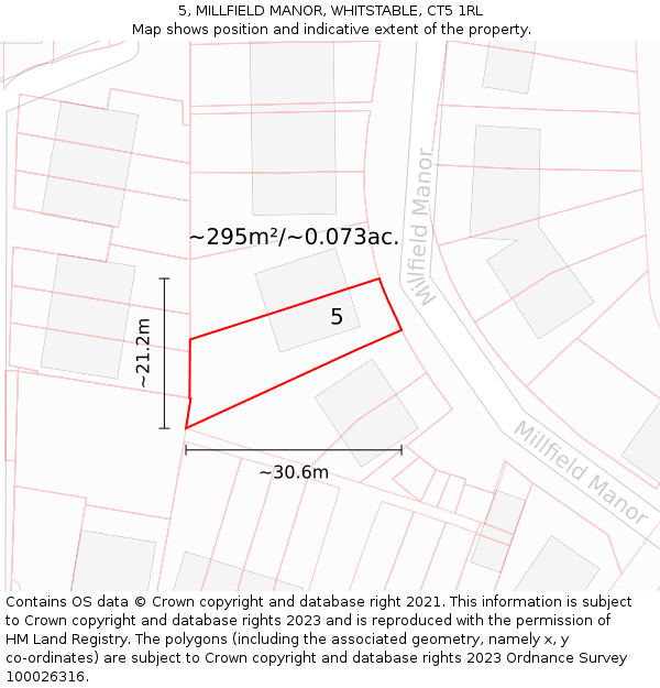 5, MILLFIELD MANOR, WHITSTABLE, CT5 1RL: Plot and title map