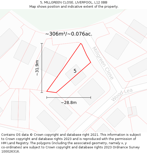 5, MILLGREEN CLOSE, LIVERPOOL, L12 0BB: Plot and title map