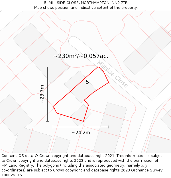 5, MILLSIDE CLOSE, NORTHAMPTON, NN2 7TR: Plot and title map