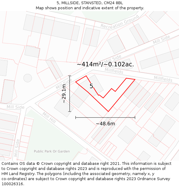 5, MILLSIDE, STANSTED, CM24 8BL: Plot and title map