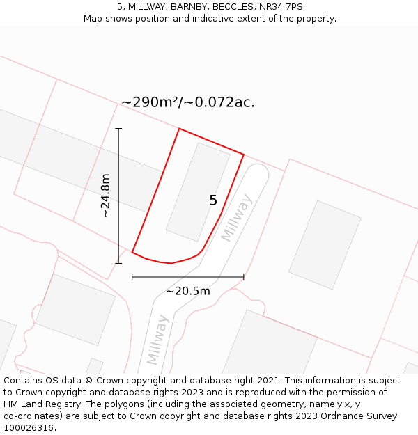 5, MILLWAY, BARNBY, BECCLES, NR34 7PS: Plot and title map