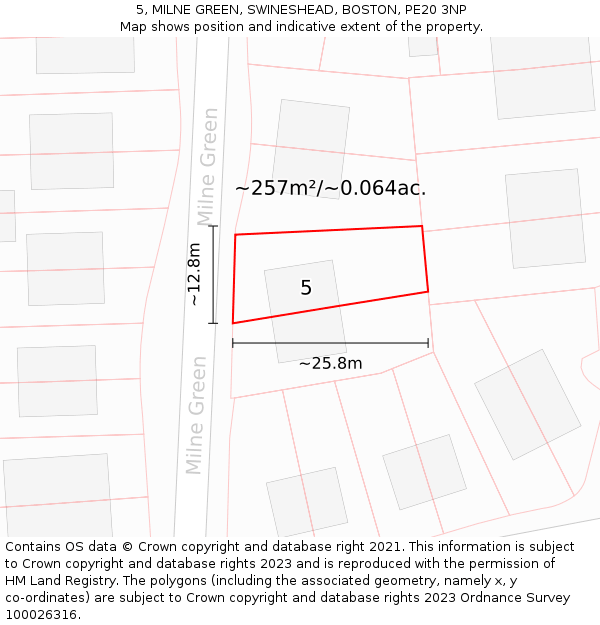 5, MILNE GREEN, SWINESHEAD, BOSTON, PE20 3NP: Plot and title map
