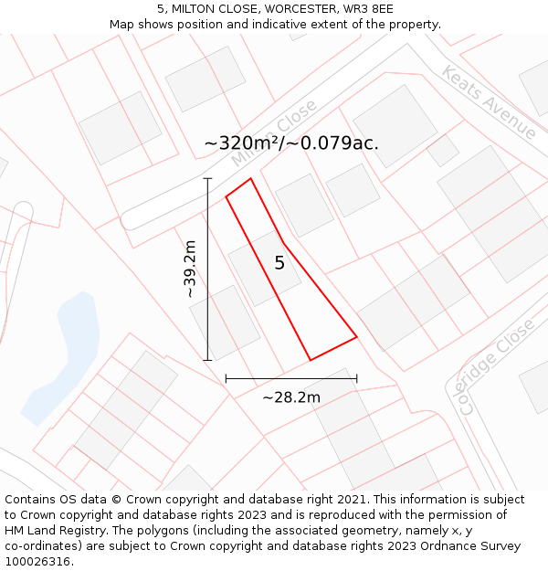 5, MILTON CLOSE, WORCESTER, WR3 8EE: Plot and title map
