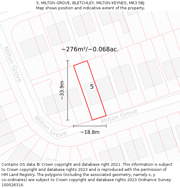 5, MILTON GROVE, BLETCHLEY, MILTON KEYNES, MK3 5BJ: Plot and title map