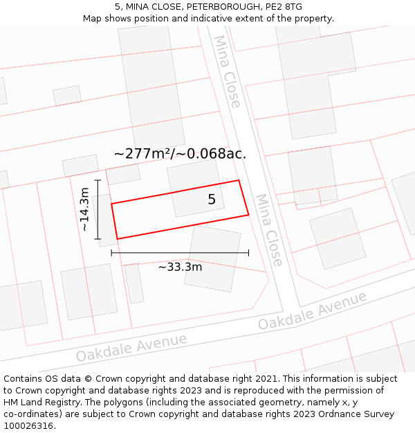 5, MINA CLOSE, PETERBOROUGH, PE2 8TG: Plot and title map