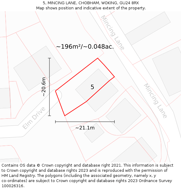 5, MINCING LANE, CHOBHAM, WOKING, GU24 8RX: Plot and title map