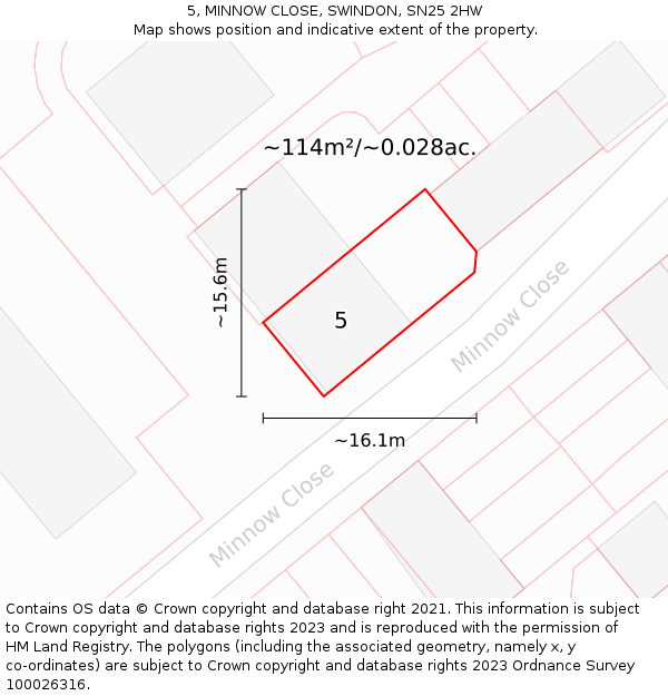 5, MINNOW CLOSE, SWINDON, SN25 2HW: Plot and title map