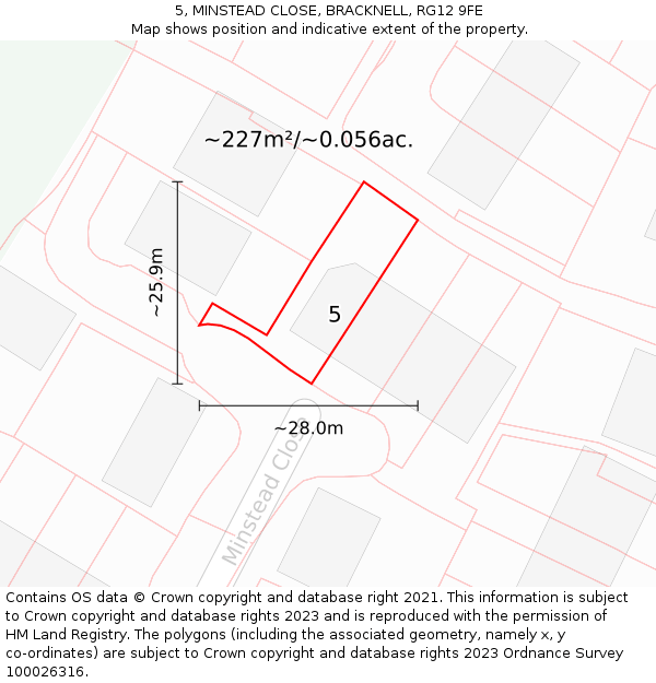5, MINSTEAD CLOSE, BRACKNELL, RG12 9FE: Plot and title map