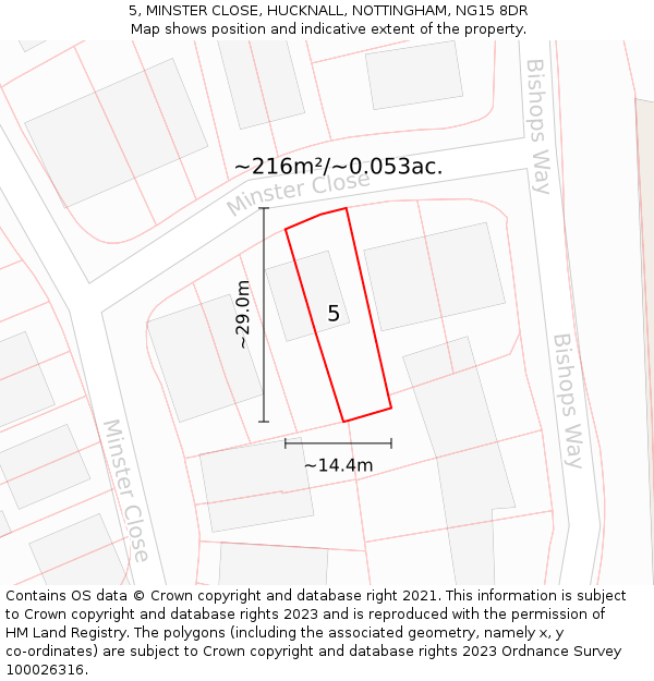 5, MINSTER CLOSE, HUCKNALL, NOTTINGHAM, NG15 8DR: Plot and title map