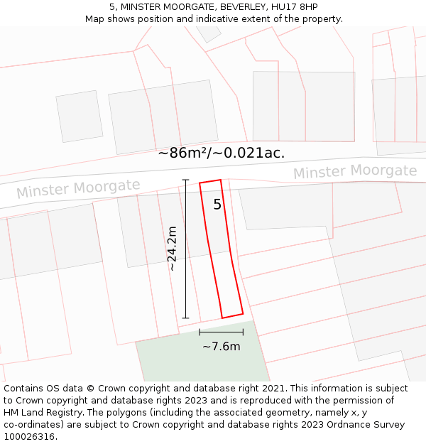 5, MINSTER MOORGATE, BEVERLEY, HU17 8HP: Plot and title map