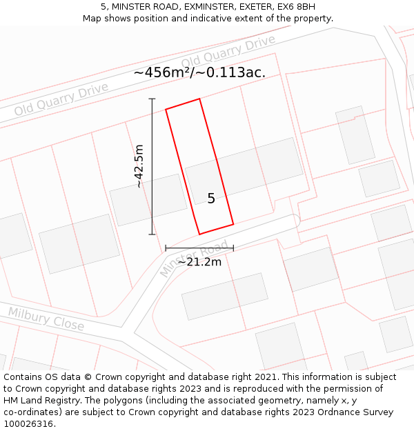 5, MINSTER ROAD, EXMINSTER, EXETER, EX6 8BH: Plot and title map