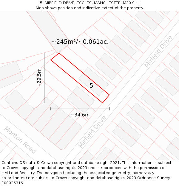 5, MIRFIELD DRIVE, ECCLES, MANCHESTER, M30 9LH: Plot and title map