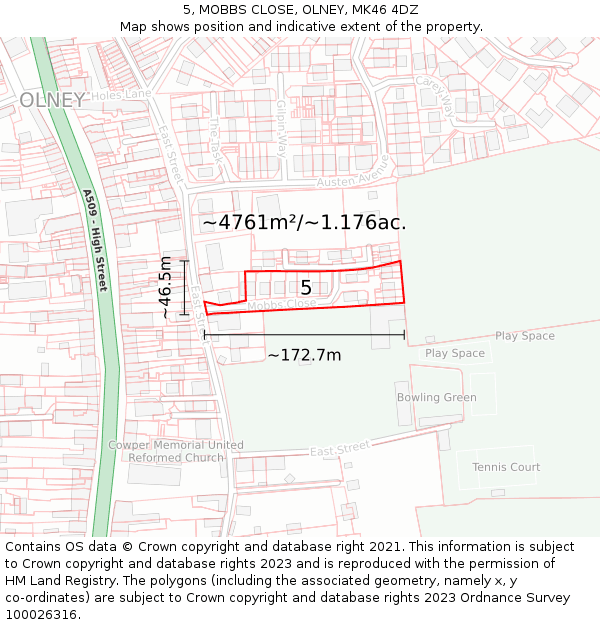 5, MOBBS CLOSE, OLNEY, MK46 4DZ: Plot and title map