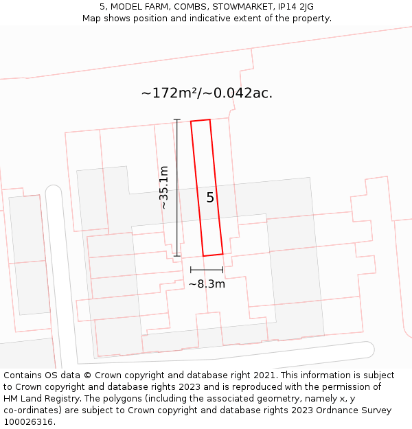 5, MODEL FARM, COMBS, STOWMARKET, IP14 2JG: Plot and title map