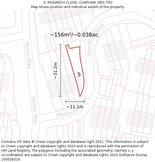5, MONARCH CLOSE, CHATHAM, ME5 7PD: Plot and title map