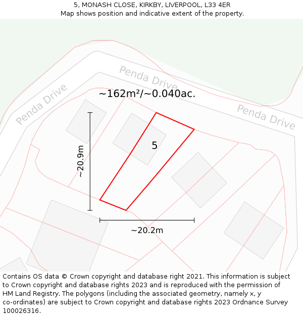 5, MONASH CLOSE, KIRKBY, LIVERPOOL, L33 4ER: Plot and title map