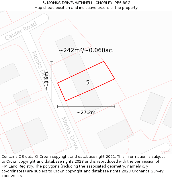 5, MONKS DRIVE, WITHNELL, CHORLEY, PR6 8SG: Plot and title map