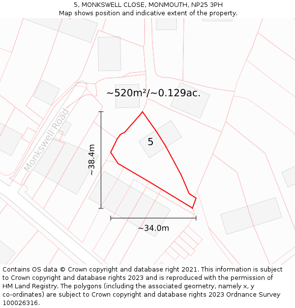 5, MONKSWELL CLOSE, MONMOUTH, NP25 3PH: Plot and title map