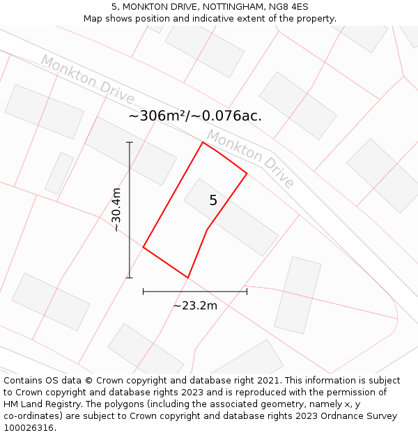 5, MONKTON DRIVE, NOTTINGHAM, NG8 4ES: Plot and title map